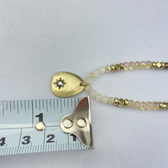 ~ Marlyn Schiff Necklace Beaded Gold Star 2-sided Crystals Neutral Brown Ivory - Picture 9 of 12